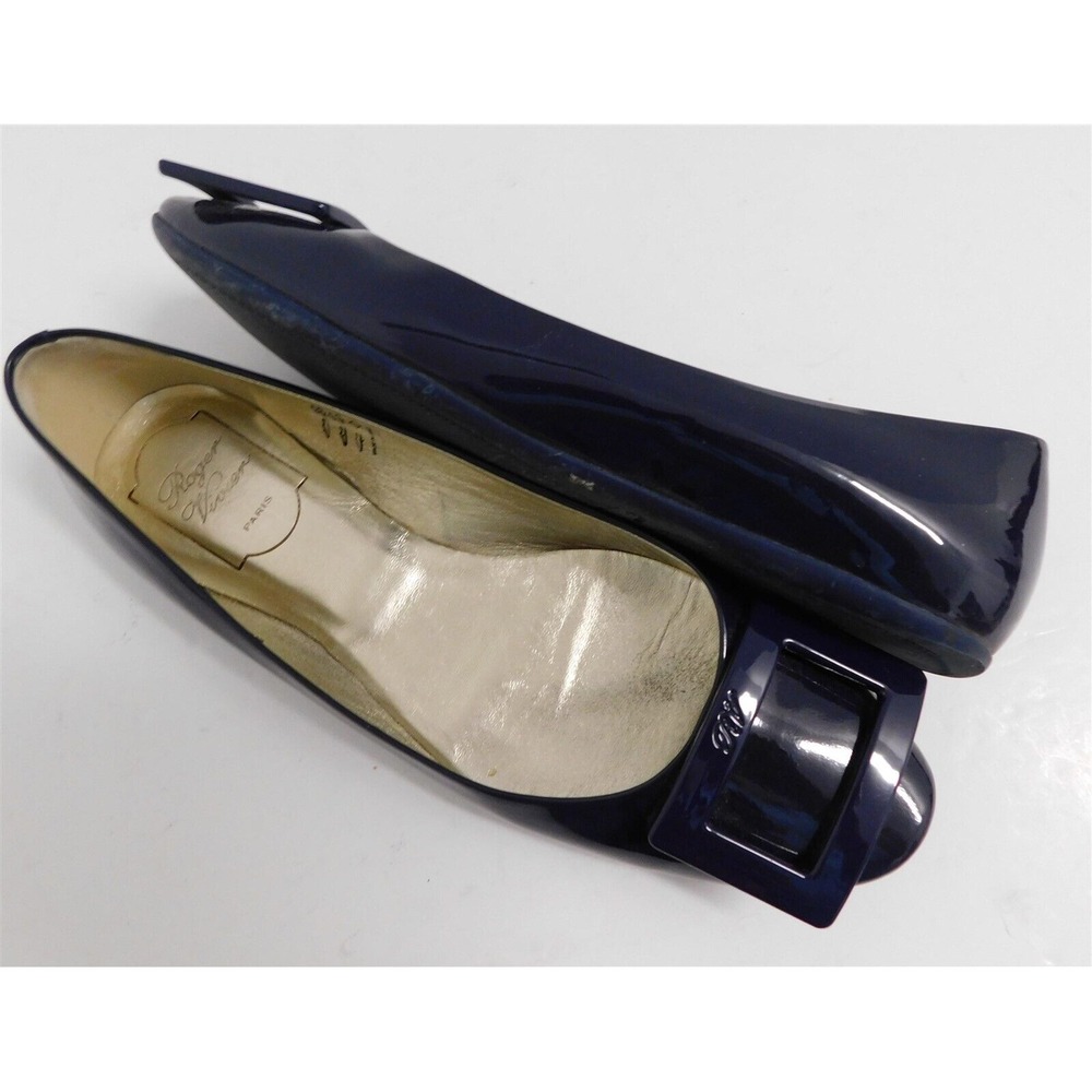 Roger Vivier Paris Navy Blue Patent leather Buckle Ballet Falts Italy 37.5 - Picture 5 of 7